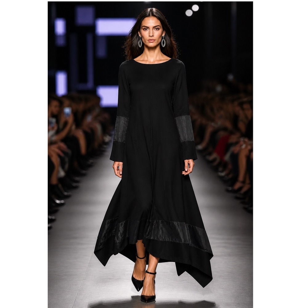 Sheilay Black Sheer Panel Maxi Dress Long Sleeve Mixed Media Gown XXL Night Out